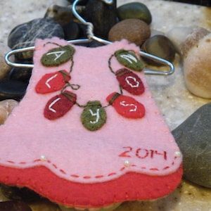Personalized Girl Christmas Ornament or Baby Shower Gift--Wool Felt Dress, Baby&#39;s First Christmas