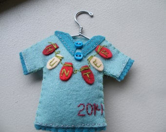 Personalized Boy/Girl Christmas Ornament or Baby Shower Gift--Wool Felt T-Shirt, Baby's First Christmas
