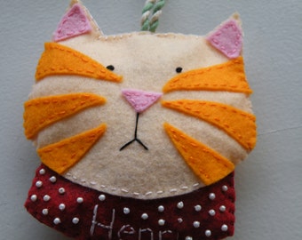 Custom/Personalized Cat Ornament, wool felt, christmas, hand-stitched