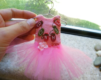 Personalized Felt Ballerina Ornament, Baby Girl Christmas Gift, Handmade Wool Tulle Skirt