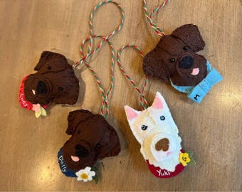 Custom/Personalized Dog Ornament, wool felt, christmas, hand-stitched