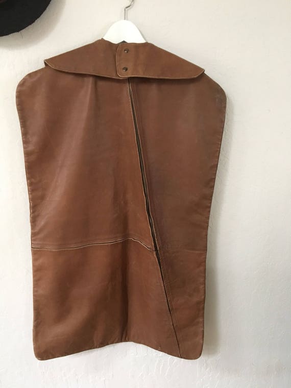 Vintage 1970's leather clothing garment travel bag