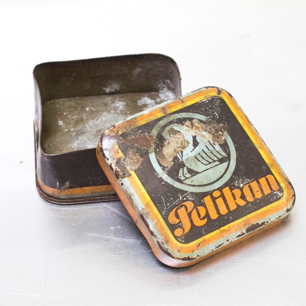 Vintage Rare Pelikan Brown Orange Metal Thin Case Box Collectible Multifunctional Memory Jewelry box Wedding Memory  Organizer, ohtteam,