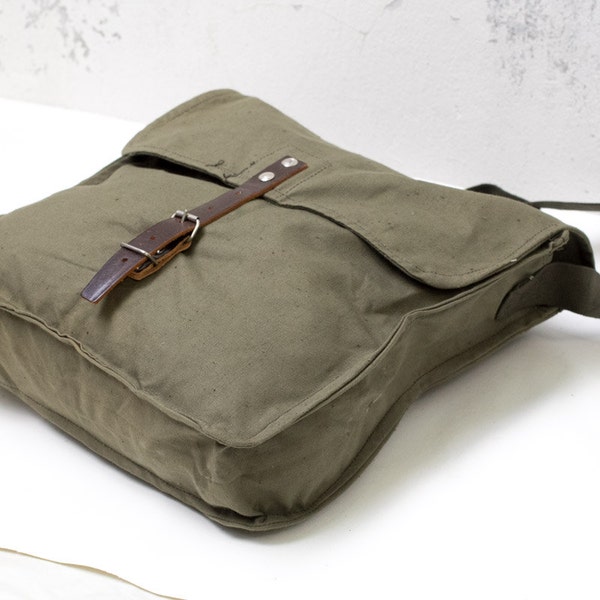 Vintage Messenger Bag Grün Militärarmee Segeltuch Tasche Sowjetunion benutzt UdSSR kaltes Krieg Sammlerstück Leder Armeetasche Crossbody Bag ohtteam