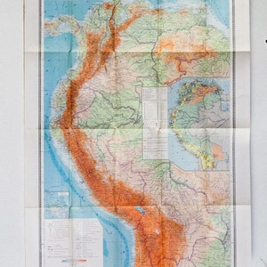 Archiwalna Mapa Ameryki Południowej Kolumbia, Wenezuela, Ekwador, Peru, Boliwia ZSRR Mapa światowego prezentu Rada edukacyjna prezent świąteczny ohtteam