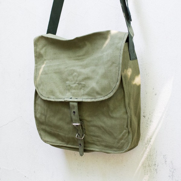 Vintage Green Military Bag Army Canvas Bag Soviet Unused USSR Cold War back to school, Army Bag, Crossbody Bag,  ammo messenger bag