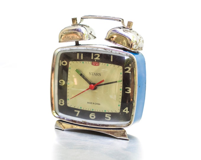 Vintage Blue Stars Chinese Mechanical Alarm Clock China Clock Ohtteam