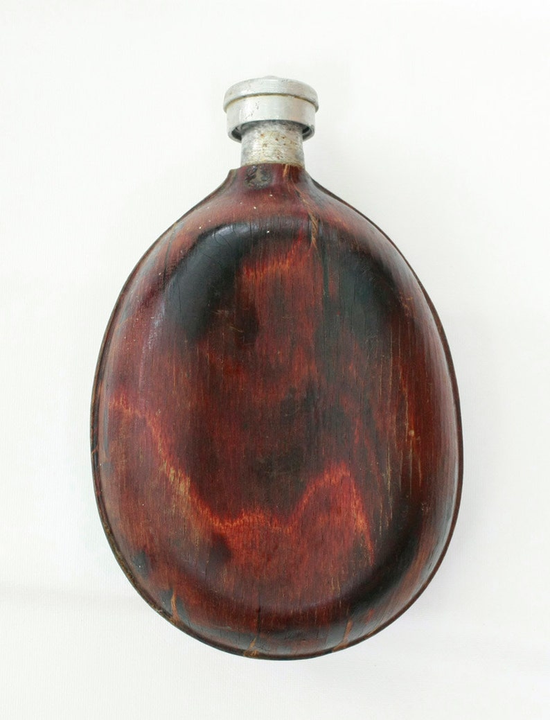Vintage Aluminum Military Canteen Water Flask With Wood Cover Etsy