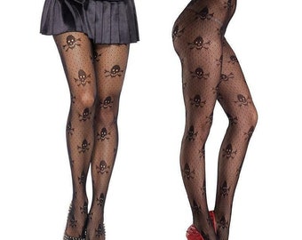 Skull + Crossbones black fishnet Tights Hosiery Halloween Party UK seller  FREE uk delivery PT-245BLK