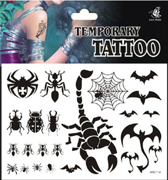 Halloween Tattoos Near Me 2022 Halloween Temporary Body Tattoos Scorpion Bats Web Bugs Etsy India