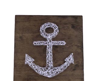 String Art Anchor Wooden Sign  -  home decor for your boat or beach house - gift