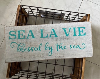 Sea La Vie Blessed By The Sea Sign - hand painted sign - cedar board sign - rustic sign - decorative sign - beach house decor - beach sign