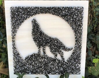 String Art Wolf Sign - howling wolf - silhouette - wooden sign - nature or animal lover - hunter