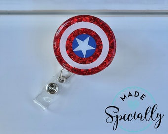 Captain America Badge Reel | Glitter Badge Reel | Nurse or Teacher Badge Reel