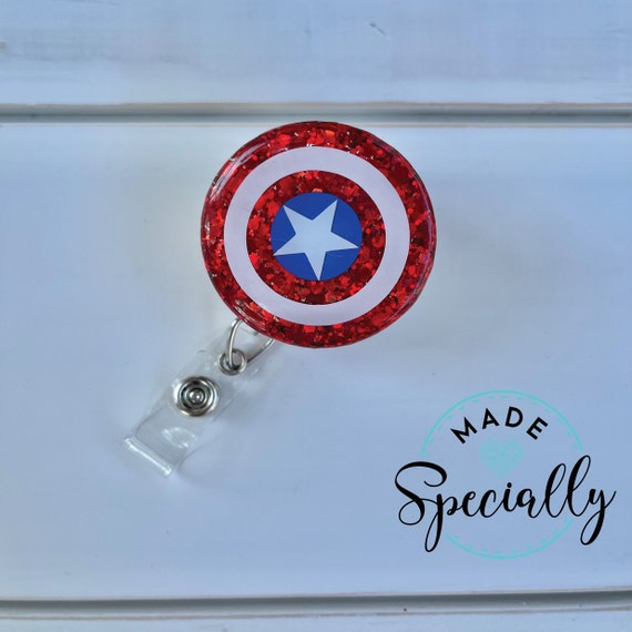 Captain America Badge Reel | Glitter Badge Reel | Nurse or Teacher Badge  Reel