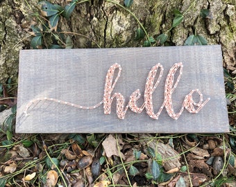 Hello String Art Sign - string art sign - hello sign - wooden sign - decorative sign - gift under 20 dollars - word sign