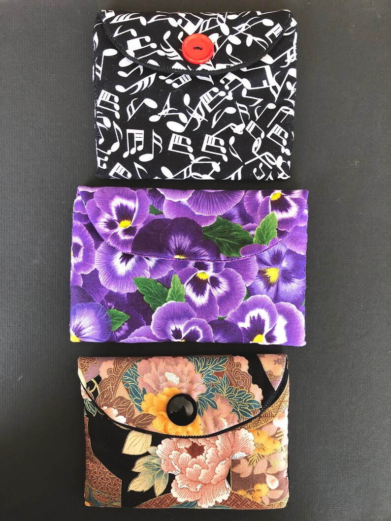 Padded Pouch for Makeup Tampons Hearing Aid Women/'s Gift Idea Christmas Stocking Filler Sanitary Pad 3 Handmade Fabric Purses Coins