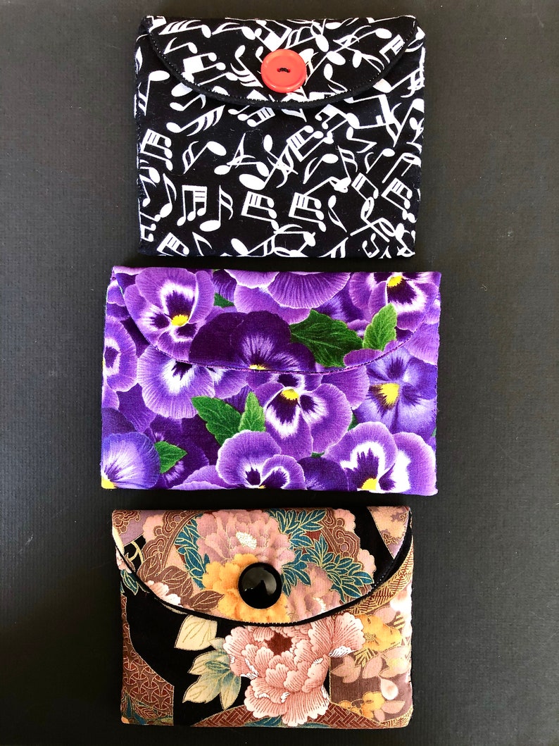 Padded Pouch for Makeup Tampons Hearing Aid Women/'s Gift Idea Christmas Stocking Filler Sanitary Pad 3 Handmade Fabric Purses Coins