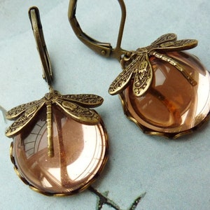 Roses Libellules Boucles doreilles bronze image 1