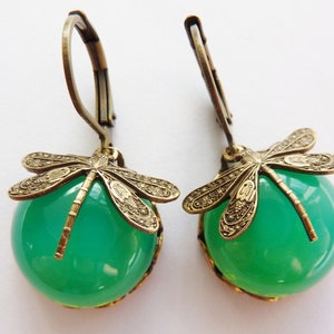 Elster Lilly's green-opal dragonflies Earrings image 1