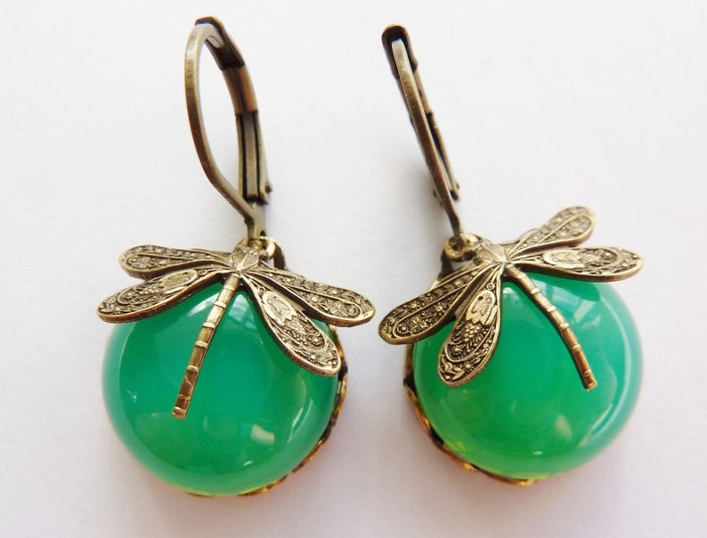 Elster Lilly's green-opal dragonflies Earrings image 1