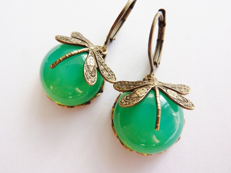 Elster Lilly's green-opal dragonflies Earrings image 3