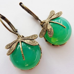 Elster Lilly's green-opal dragonflies Earrings image 2