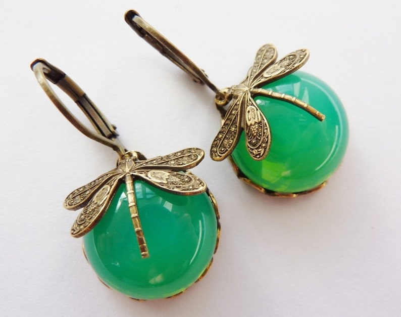 Elster Lilly's green-opal dragonflies Earrings image 2