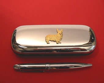 Corgi Dog Motif on Chrome Notebook Card Holder /& Pen Christmas Gift