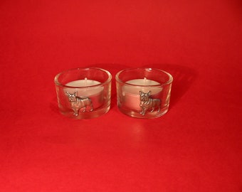 French Bulldog Motif On A Glass Candle Holder With Votive Candle Dog Pet Wedding Birthday Christmas Gift
