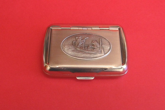 The Owl and the Pussy Cat Chrome Tobacco Tin Trinket Box Smoker's Gift Literary Gift English Tea