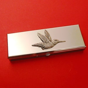 Hummingbird Design Seven Day Metal Pill Box - Medication Organiser - Travel Pill Case - Small Trinket Box - Hummingbird Gift