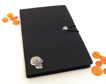 Skull Design Soft Touch A5 Black Notebook - Skull Journal - Skull Gift - Gift for Goth - Heavy Metal Gift - Dad Christmas Gift