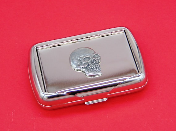 skull tobacco tin Skull Design Chrome Tobacco Tin - Skull Gift - Heavy Metal Gift - Trinket  Box - Goth Boyfriend Gift - Gift for Him - Husband Christmas Gift