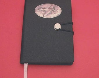 The Spitfire Hand Cast Pewter Plaque on A6 Black Journal - WW2 Battle of Britain Gift - VE Day Gift - Spitfire Gifts - Dad Christmas Gift