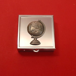 Globe design Square Mint / Pill Box Small Trinket Box Pill Case for Medicine Vitamins, Holiday Traveling Gift, Globetrotter Gift