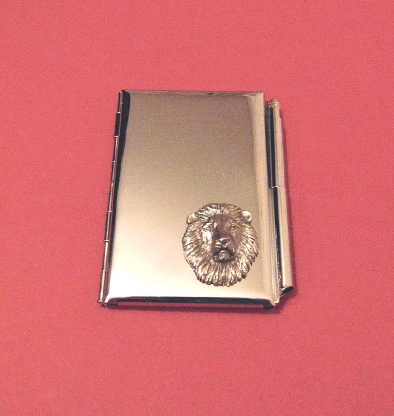 Lion Design Metal Notebook & Pen Card Holder, Pocket Notepad, Lion Gift ...