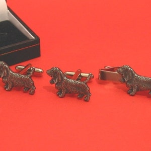 Basset Hound Design Pewter Cufflinks & Tie Clip Set Gift Boxed Unique Handmade Engagement Christmas Wedding Gift Basset Hound Gift