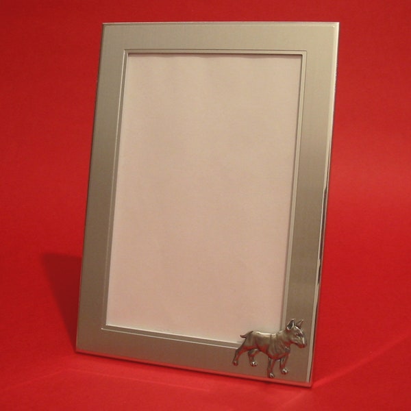 Anglais Bull Terrier 6 " x 4" Photo Frame Image Portrait Image Image Avec Main Cast Pewter Motif Mère Père Cadeau de Noel