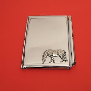 Pâturage Pony Chrome Notebook - Pen Card Holder With Hand Cast Pewter Motif Mère Père Cheval Poney Cadeau