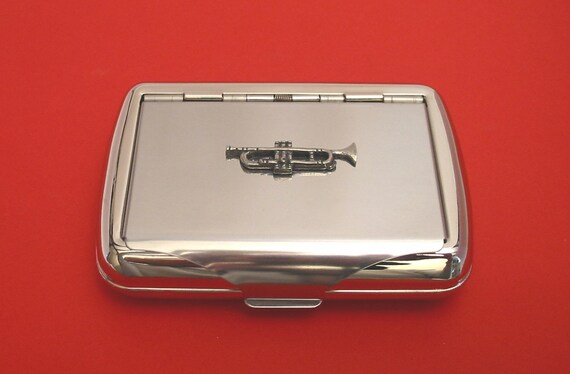 Trumpet Chrome Tobacco Tin Music Smoker's Gift Musician Gift Trinket Box