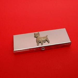 West Highland Terrier Design Seven Day Pill Box - Medication Organiser - Chrome Pill Case - Small Trinket Box - Pet Dog Westie Gifts