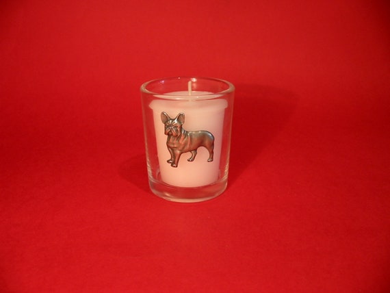 French Bulldog Motif On A Glass Candle Holder With Votive Candle Dog Pet Wedding Birthday Christmas Gift