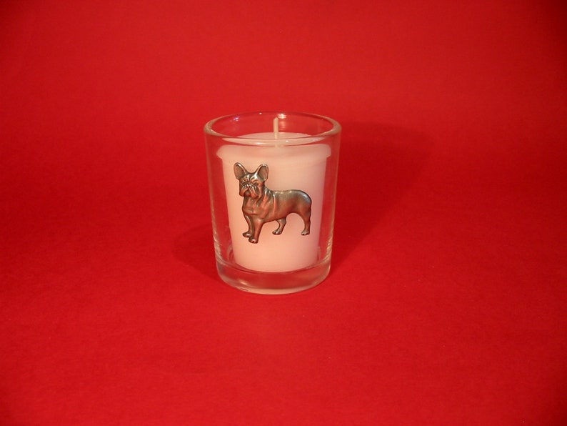 French Bulldog Motif On A Glass Candle Holder With Votive Candle Dog Pet Wedding Birthday Christmas Gift