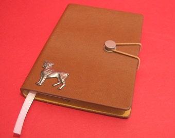Boxer Dog Hand Cast Pewter Motif on A6 Tan Notebook - Boxer Journal - Boxer Dog Gift - Fathers Day Christmas Gift