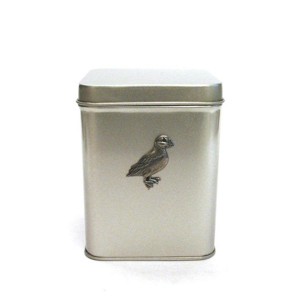 Puffin Design Tin Tea Caddy With Pewter Motif Mum Dad Home Kitchen Unique Puffin Christmas Gift
