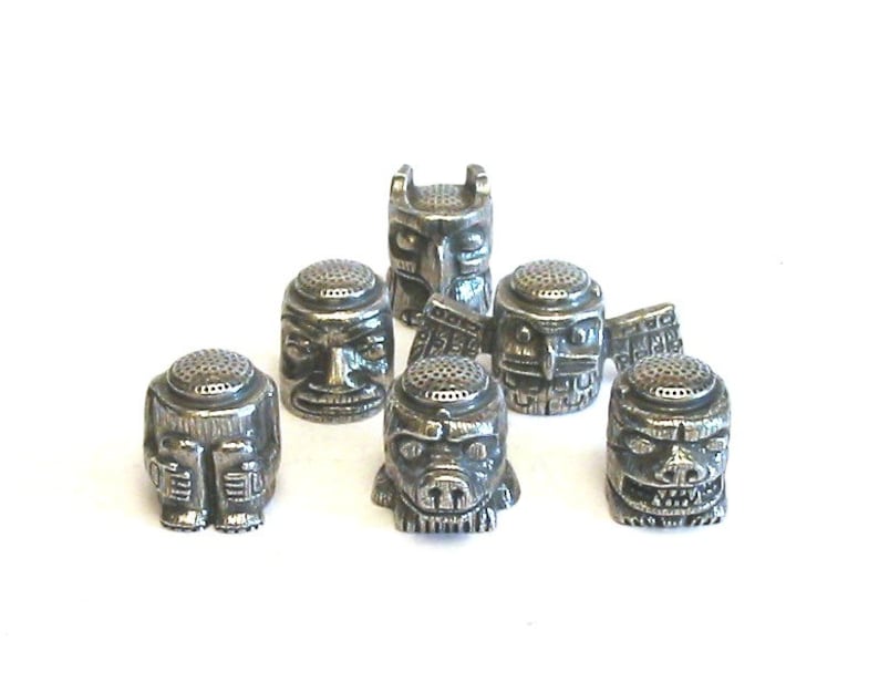 Thimble Totem Pole A Set Of Six Pewter Collectible Thimbles Thimble Collectors Gift Unique Thimble Set Gift for Mum Christmas Gift image 2