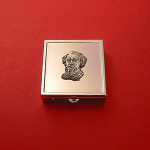 Charles Dickens Design Square Chrome Mint / Pill Box - Small Trinket Box - Pill Case for Medicine Vitamins - Fathers Day Christmas Gift