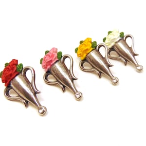 Poirot style Boutonniere Brooch with Red, Pink, Yellow or White Rose Hand Painted Pewter Brooch Poirot Gift Gift for Husband or Wife image 1