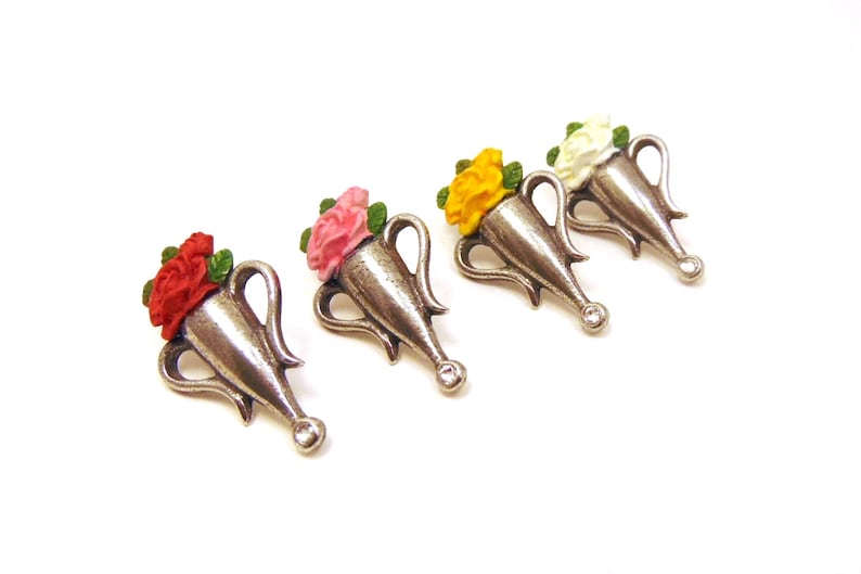 Poirot style Boutonniere Brooch with Red, Pink, Yellow or White Rose Hand Painted Pewter Brooch Poirot Gift Gift for Husband or Wife image 1